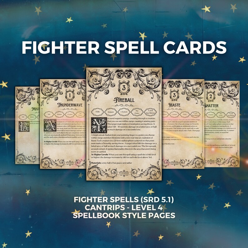 Dnd Fighter Spellcards Printable 5E Dungeons &amp; Dragons Spell - Etsy