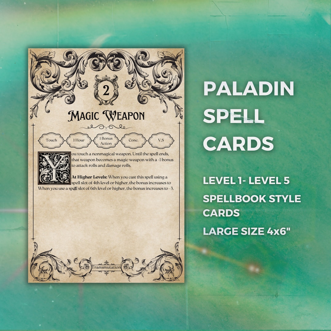 Dnd Paladin 5e Dnd Spell Cards D&D Spellbook Cards Dnd Props Dnd Gift Ideas Dungeons and Dragons