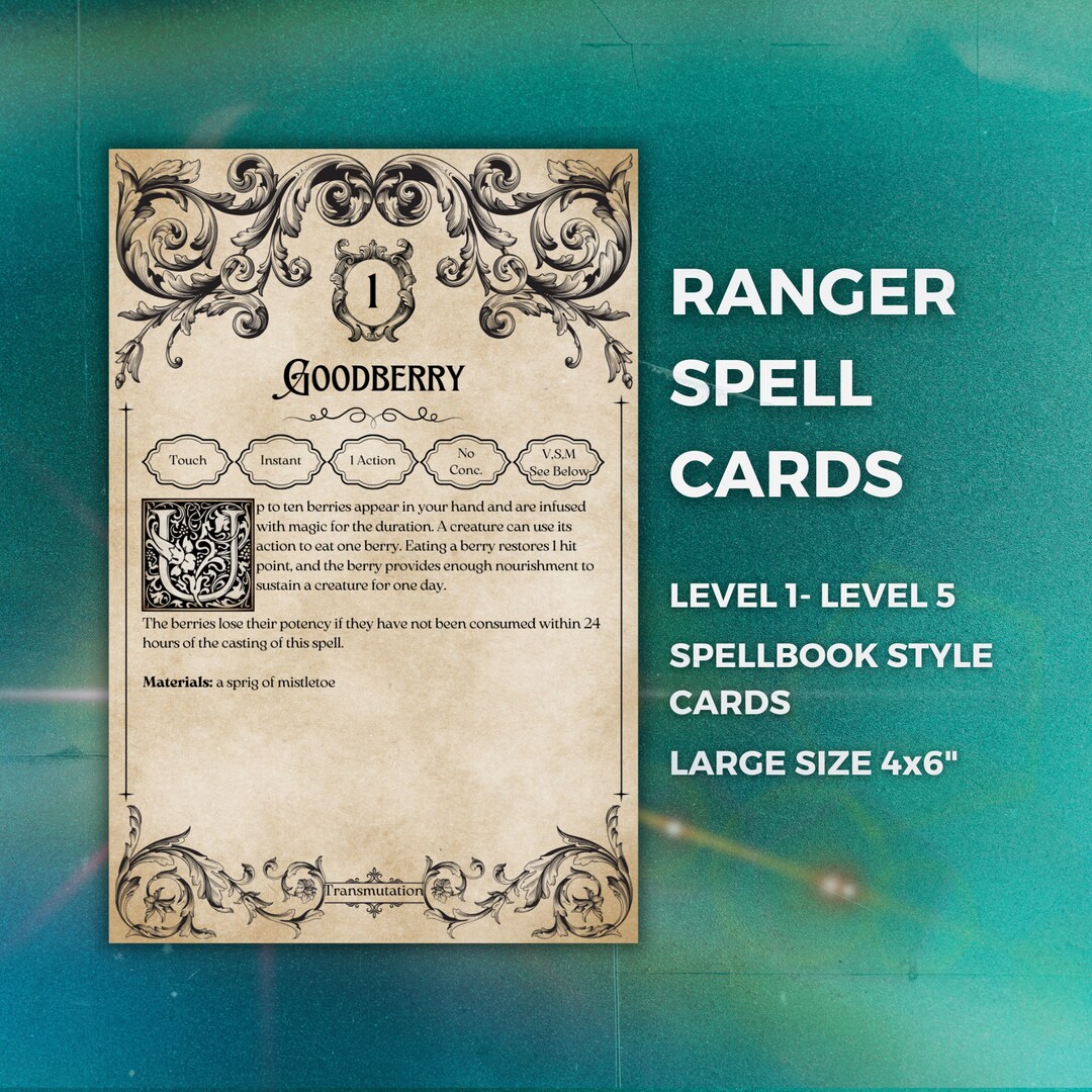 Dnd Ranger 5e Dnd Spell Cards D&D Spellbook Cards Dnd Props Dnd Gift Ideas Dungeons and Dragons