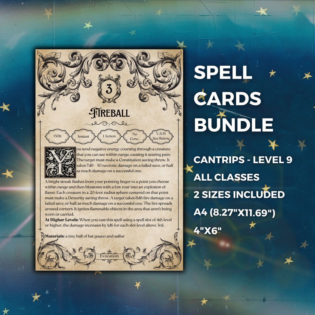 DnD 5e Zauberkarten Bündel D&D Zauberbuch Karten DnD Magier 5e DnD Requisiten DnD Geschenkideen