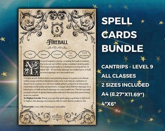 DnD 5e Spell Cards Bundle | D&D Spellbook Cards DnD Wizard 5e DnD Props DnD Gift Ideas Dungeons and Dragons Shop DnD Presents | DnD Gift