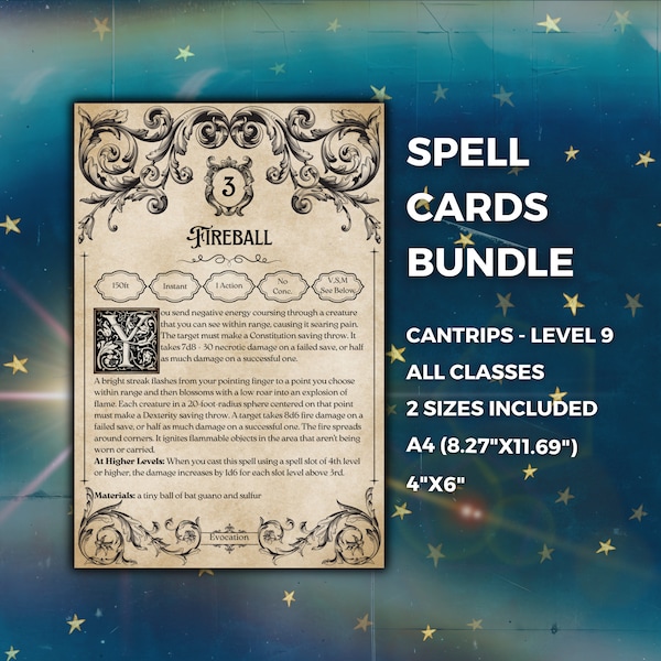 DnD 5e Spell Cards Bundle | D&D Spellbook Cards DnD Wizard 5e DnD Props DnD Gift Ideas Dungeons and Dragons Shop DnD Presents | DnD Gift