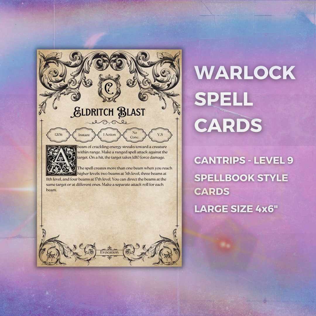 Dnd Warlock Spell Cards Printable 5E Dungeons & Dragons Spell Book ...