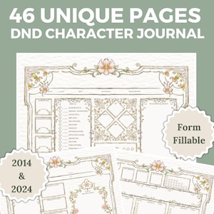 Scheda del personaggio di D&D fiorita / D&D 2024 e 2014 / Scheda del personaggio di D&D carina di Dungeons and Dragons / Diario della campagna di D&D