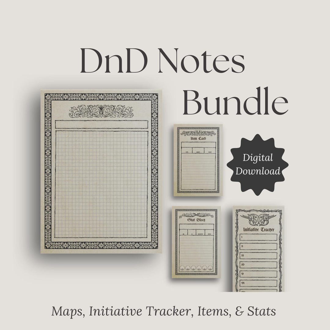 Cryptic Note Dnd Gothic Dnd Notepad Bundle (digital Download) | Item Cards | Initiative ...