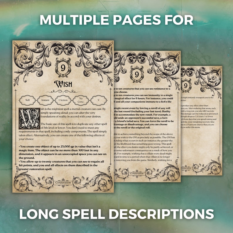 Dnd 5e Spell Cards Bundle D&D Spellbook Cards Dnd Wizard 5e Dnd Props