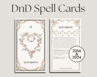 Paquete floral de cartas de hechizos de D&D / Todas las clases / Cartas de grimorio de D&D / Dungeons & Dragons 5e / Hechizos de D&D