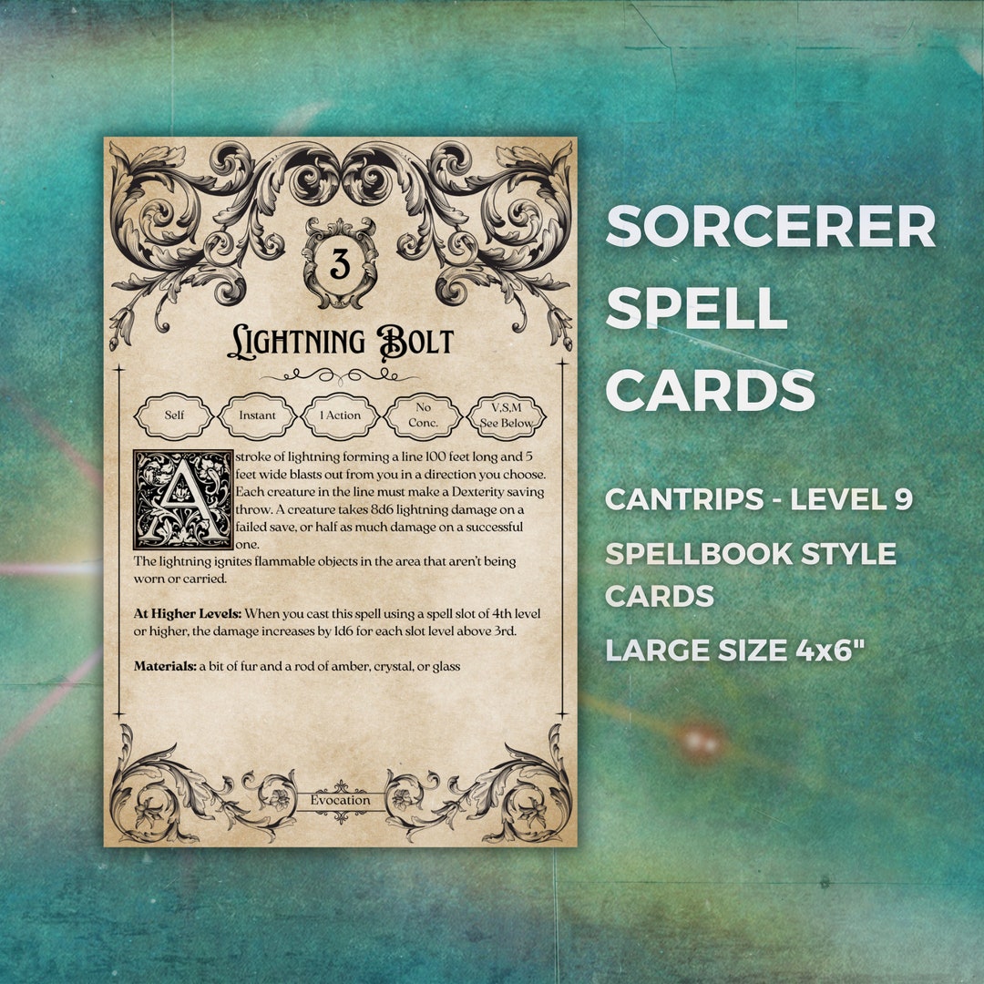 Dnd Scorcerer 5e Dnd Spell Cards D&D Spellbook Cards Dnd Props Dnd Gift Ideas Dungeons and