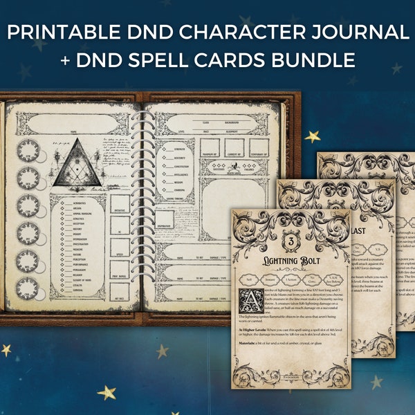 DnD Journal + Zauberkarten | DnD-Notizbuch DnD-Charakterblatt Dungeons and Dragons für Anfänger DnD 5e DnD-Kampagnenideen DnD-Geschenkideen D&D