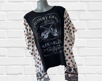 Camiseta tipo túnica Johnny Cash con mangas de mariposa para mujer XL