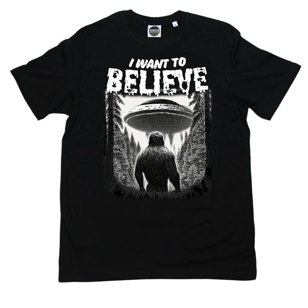 Bigfoot shirt - I Want To Believe T-Shirt - Bigfoot UFO Alien Spaceship - Gifts for Men/Unisex T Shirt, Conspiracy T-Shirt, Yeti Tee