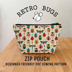 Retro Bugs Zip Pouch PDF Sewing Pattern | Beginner Printable Instructional PDF Download and Video
