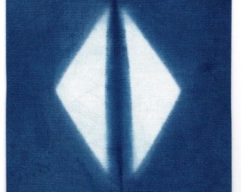 Diamond / Triangles Shibori on Cotton, Natural Indigo, Itajime Technique (6" x 6")
