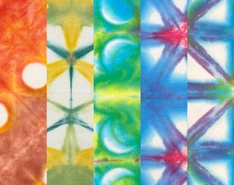 Colorful Tie-dye Kitchen Towels / Tea Towels, Cotton, Made Using Itajime Shibori