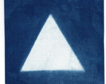 Equilateral Triangle Shibori on Cotton, Natural Indigo, Itajime Technique (6" x 6")