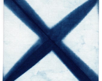 X / Cross Shibori on Cotton, Natural Indigo, Itajime Technique (6" x 6")