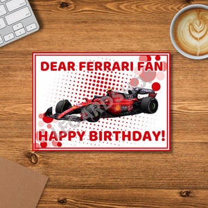 Biglietto di compleanno FERRARI Formula 1 F1 “Caro fan della Ferrari, buon compleanno!” Biglietto stile tenda 7” x 5” di alta qualità