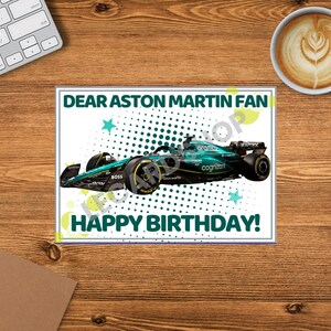 Biglietto d'auguri ASTON MARTIN RACING Formula 1 F1 "Caro fan della Ferrari, buon compleanno!" Biglietto stile tenda da 7"x5" di alta qualità