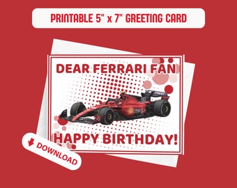 DIGITAL Ferrari Digital Formula One "Dear Ferrari Fan Happy Birthday!" 5" x 7" Printable Greeting Card