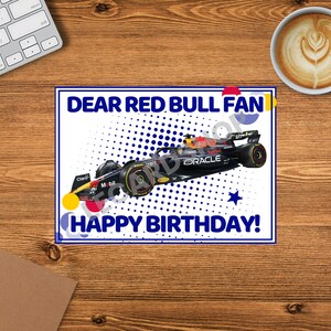 Biglietto di compleanno RED BULL RACING di Formula 1 F1 “Caro fan della Ferrari, buon compleanno!” Biglietto stile tenda 7” x 5” di alta qualità