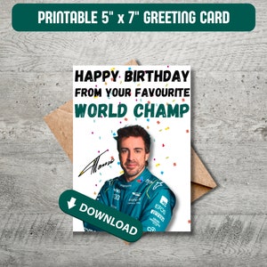 DIGITAL Fernando Alonso Digitale Formel 1 Glückwunschkarte zum Geburtstag von Ihrem Lieblingsweltchampion 13x18cm