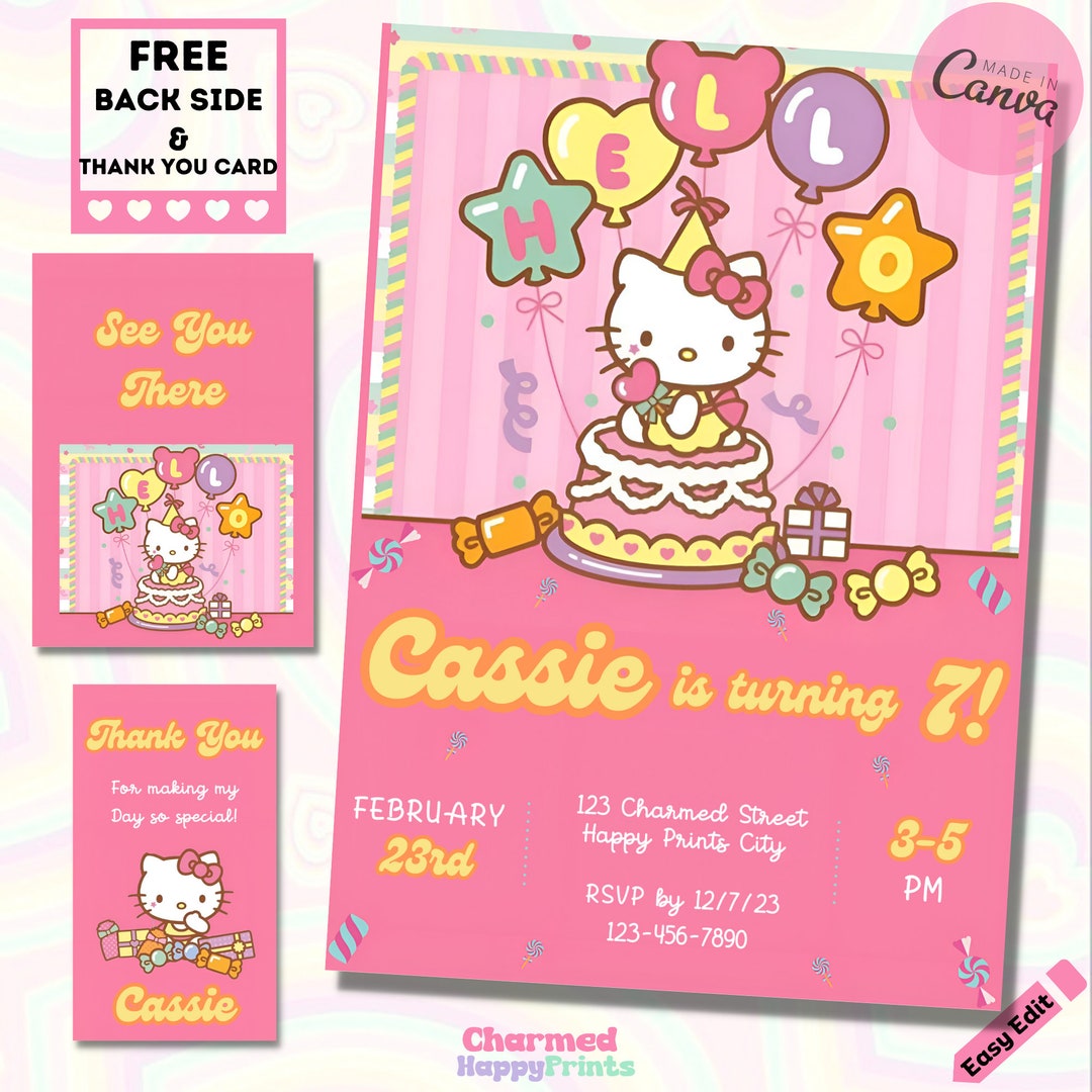 Kitty Birthday Party Invitation. Kitty Theme Invitation. Kitty Party