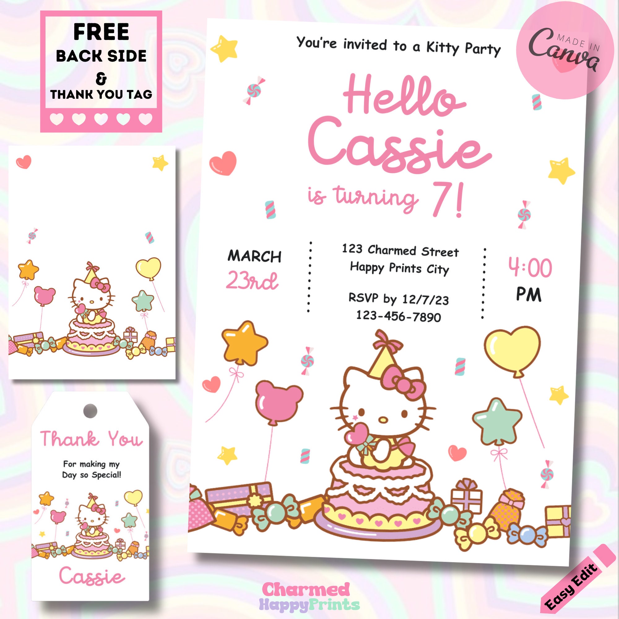Kitty Birthday Party Invitation. Kitty Theme Invitation. Kitty Party