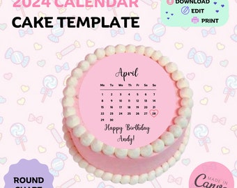 Calendario Plantilla de Pastel Calendario Cake Topper Calendario en Cake Trending 2024 Calendario de Pastel para Pastel Redondo Editable Canva Cake Topper