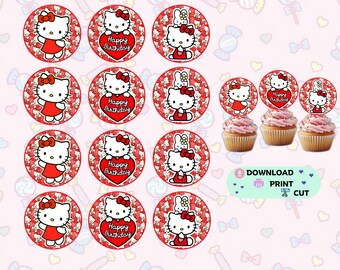 Kitty Cupcake Topper Kitty Printable Cupcake Toppers Kawaii Characters Cupcake Toppers Kitty Digital Cupcake Toppers Cupcake Kitty Topper