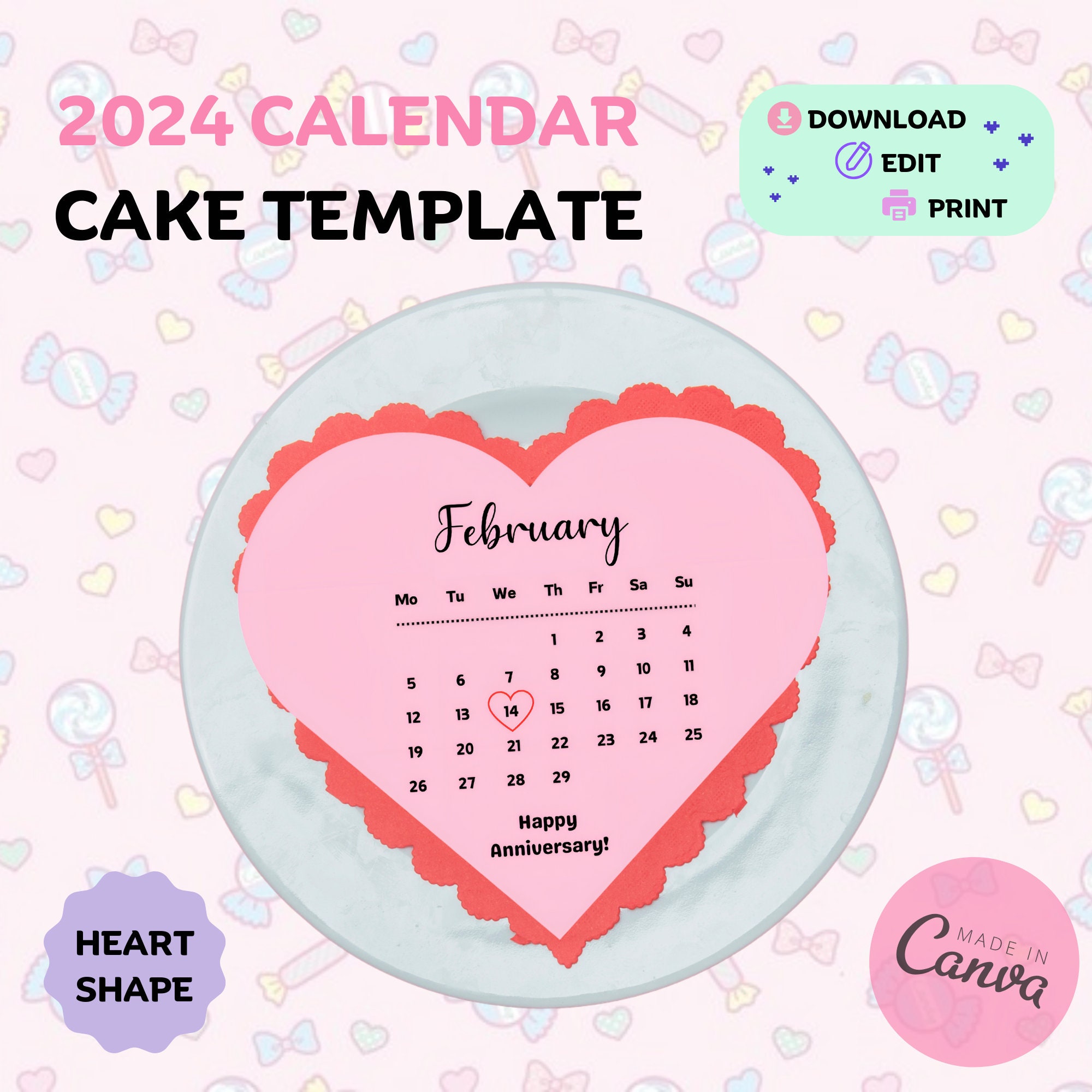 Calendar Cake Template. Calendar Cake Topper. Calendar on Cake ...
