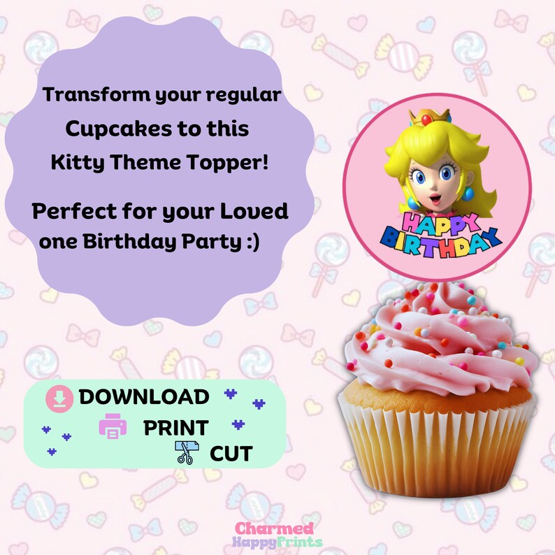 Princess Peach Cupcake Topper Princess Peach Birthday Princess Peach