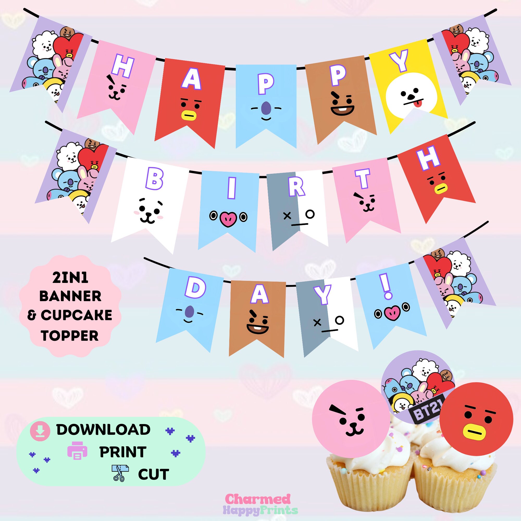BTS Printable Birthday Banner. Printable BT21 Birthday Banner. Birthday ...