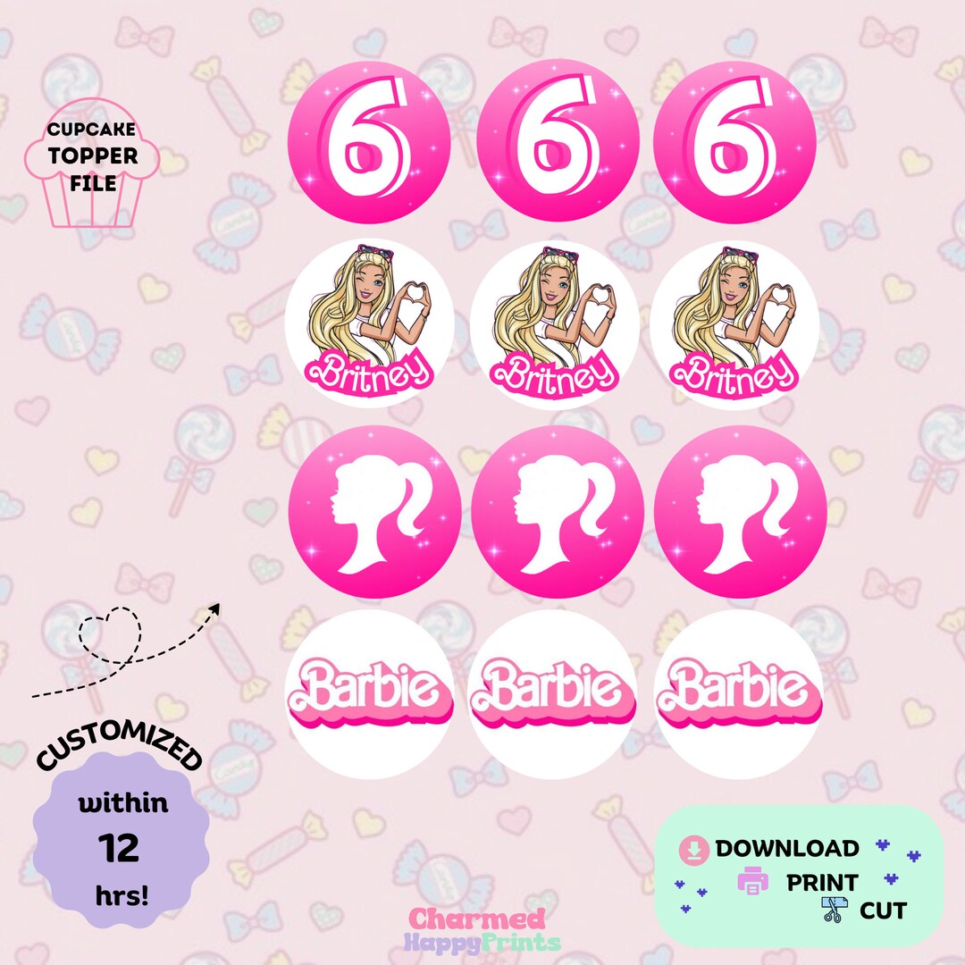 Doll Cupcake Toppers Printable Cake Topper Doll Cupcakes Etsy