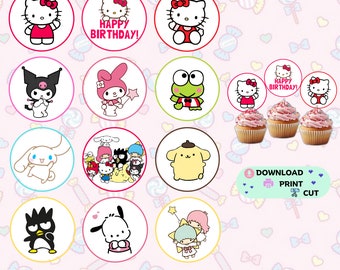 Kitty Cupcake Topper Kitty and Friends Cupcake Toppers Kawaii Characters Cupcake Toppers Kitty Digital Cupcake Toppers Cupcake Kitty Topper