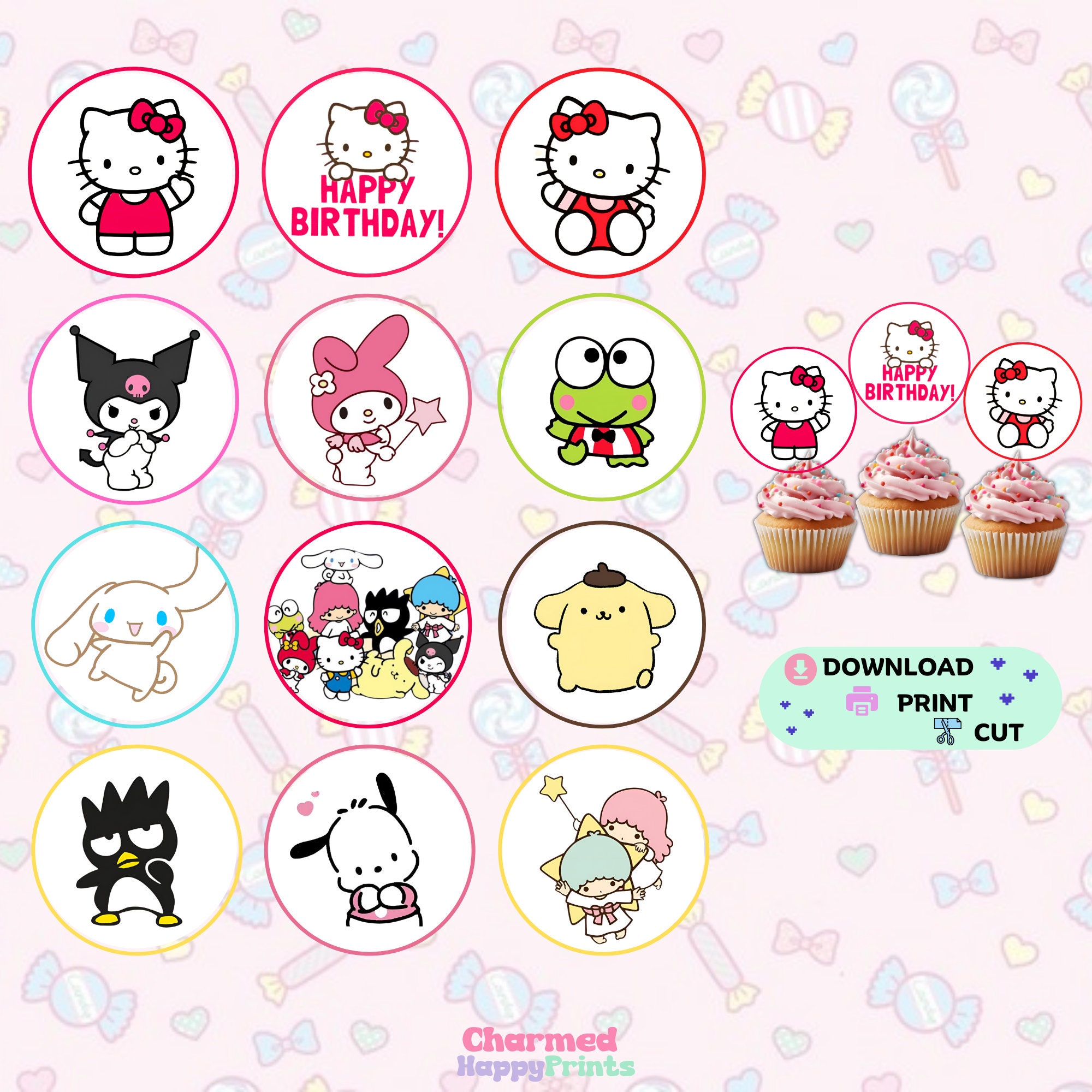 Chococat Cupcake Toppers  Hello kitty printables, Hello kitty crafts,  Sanrio hello kitty