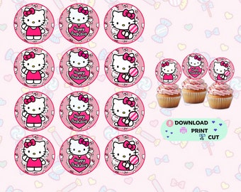 Kitty Cupcake Topper Kitty Printable Cupcake Toppers Kawaii Characters Cupcake Toppers Kitty Digital Cupcake Toppers Cupcake Kitty Topper