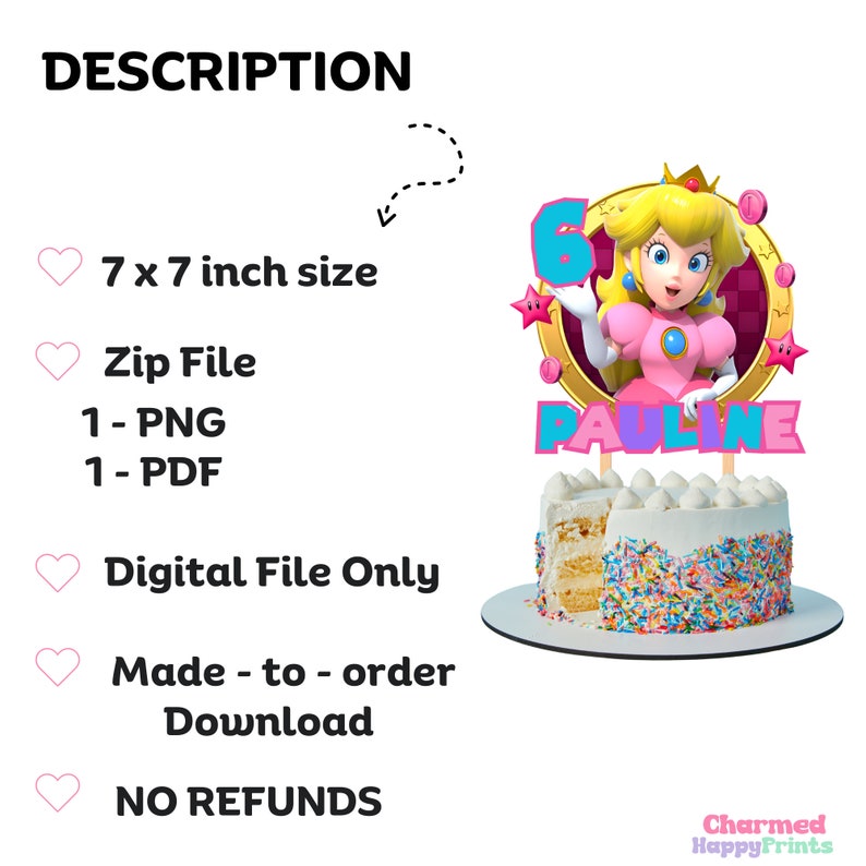 Princess Peach Cake Topper. Princess Peach PNG. Princess Peach Shirt ...