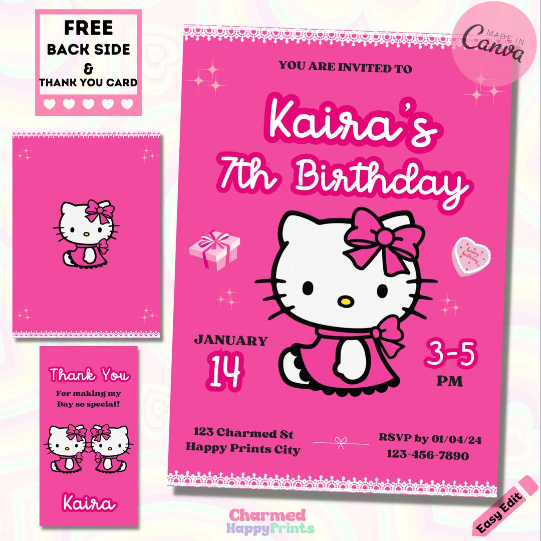 Kitty Birthday Party Invitation. Kitty Theme Invitation. Kitty Party