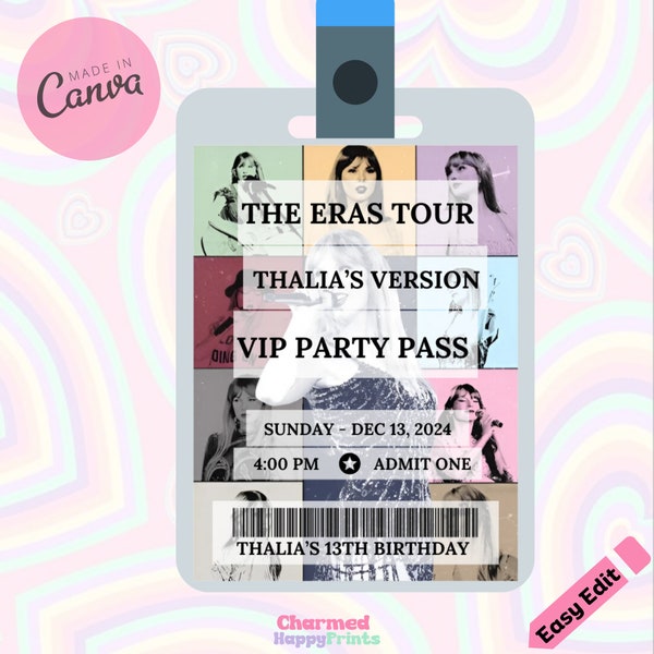 Eras Tour VIP Pass Printable Party VIP Pass Taylor Party Favors Eras Tour Party Decorations Eras Tour Party Pass Eras Party Decoration