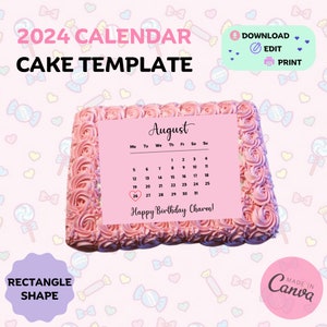 Calendar Cake Template Calendar Cake Topper Calendar on Cake Trending 2024 Cake Calendar for Rectangle Cake Editable Canva Cake Topper