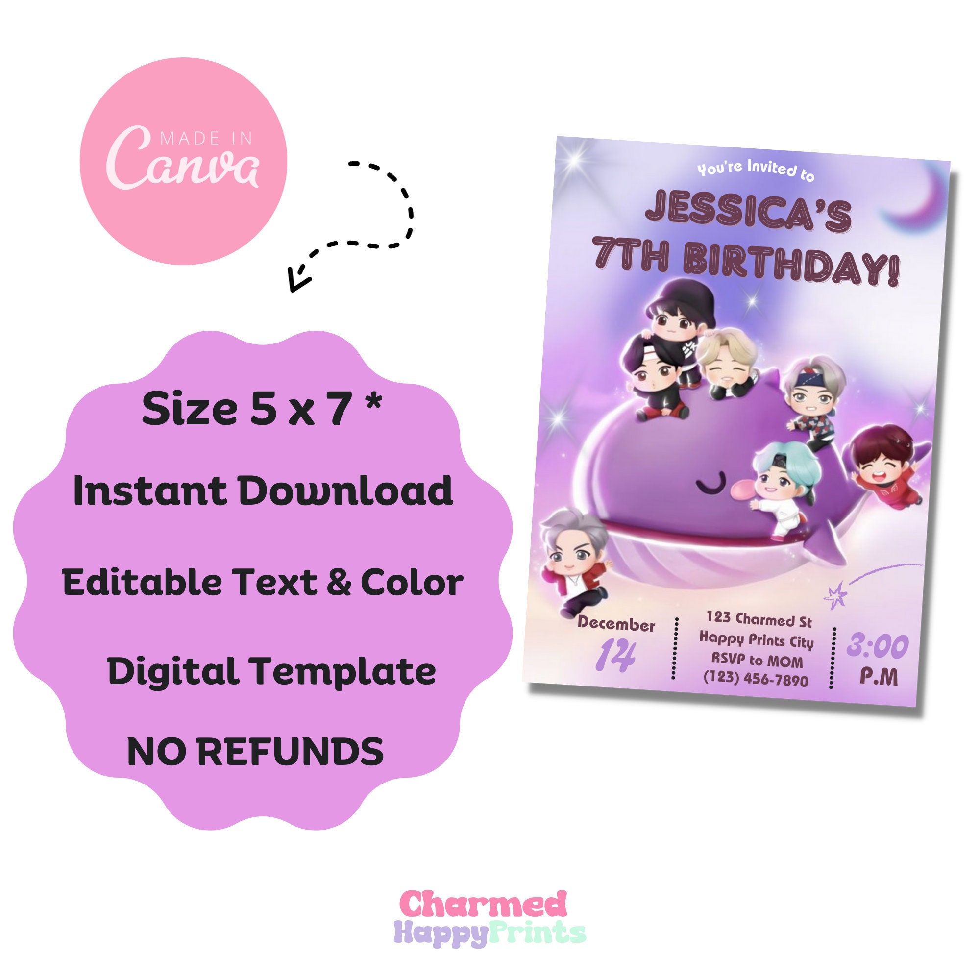 BTS Invitation for BTS Birthday Party Invitation BT21 Tiny - Etsy