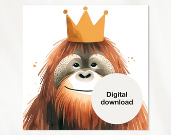 Printable Birthday Card | Greeting Card | Congratulations card | Happy Birthday | Cute Monkey | Scandinavian | Watercolor | Digital Download