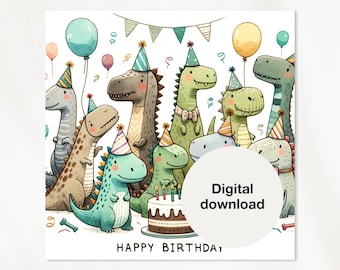 Printable Birthday Card | Greeting Card | Congratulations card | Dinosaur Party | Scandinavian | Watercolor | Digital Download