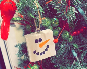 Bonhomme de neige en bois, décorations pour sapin de Noël