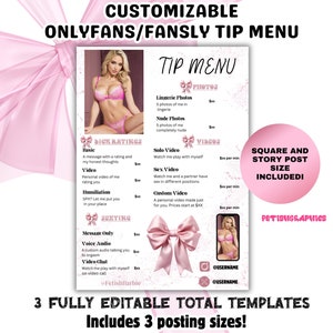 Onlyfans Tip Menü| Kokette Spitze Menü| Vollständig bearbeitbares Tipp-Menü für Fansite-Modelle, Onlyfans Fansly Camgirls | Onlyfans Modell