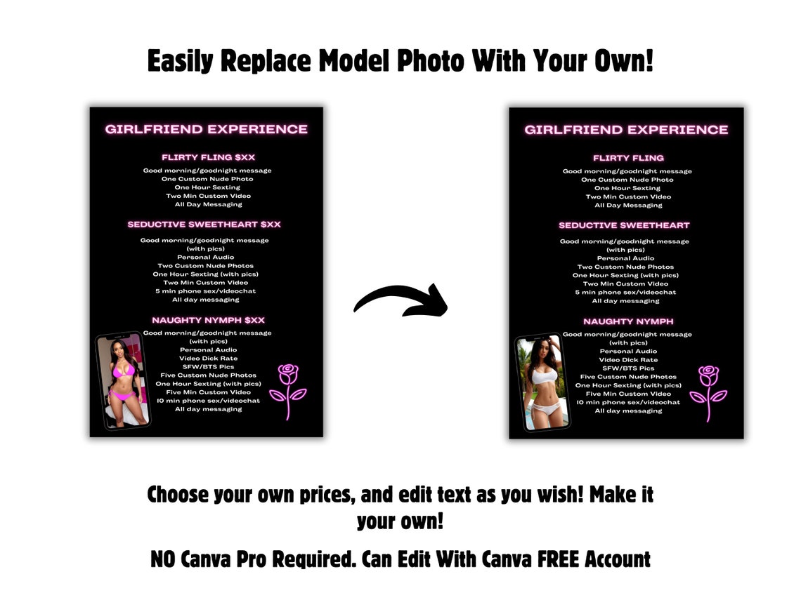 Editable Onlyfans Tip Menu Template: GFE Menu Canva (digital Download ...