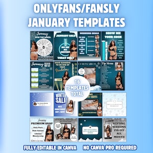 Onlyfans January Template Bundle| 16 Templates for Onlyfans Models Fansly Camgirls| Onlyfans Tip Menu Spin The Wheel Tip Campaign Canva Free