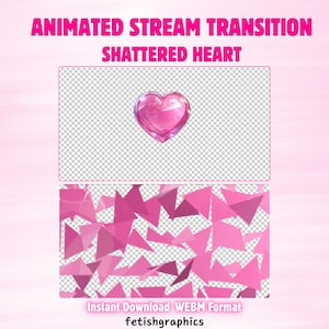 Shattered Heart Animated Stream Transition | Stinger Transition Twitch Stream OBS Stream | Animated Pink Transition Overlay
