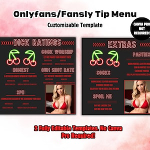 Plantilla de menú de propinas de OnlyFans: Promoción de modelo totalmente editable (descarga digital)