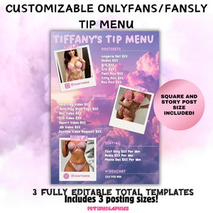 Onlyfans Tip Menu| W pełni konfigurowalne menu napiwków dla modelek stron fanowskich, Onlyfans Fansly Camgirls| Modelka Onlyfans | Różowy szablon mediów społecznościowych